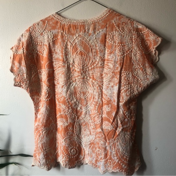 ❤️NWT Solitaire Orange Acid Wash Embroidered Short Sleeve Top Size S - Picture 4 of 6